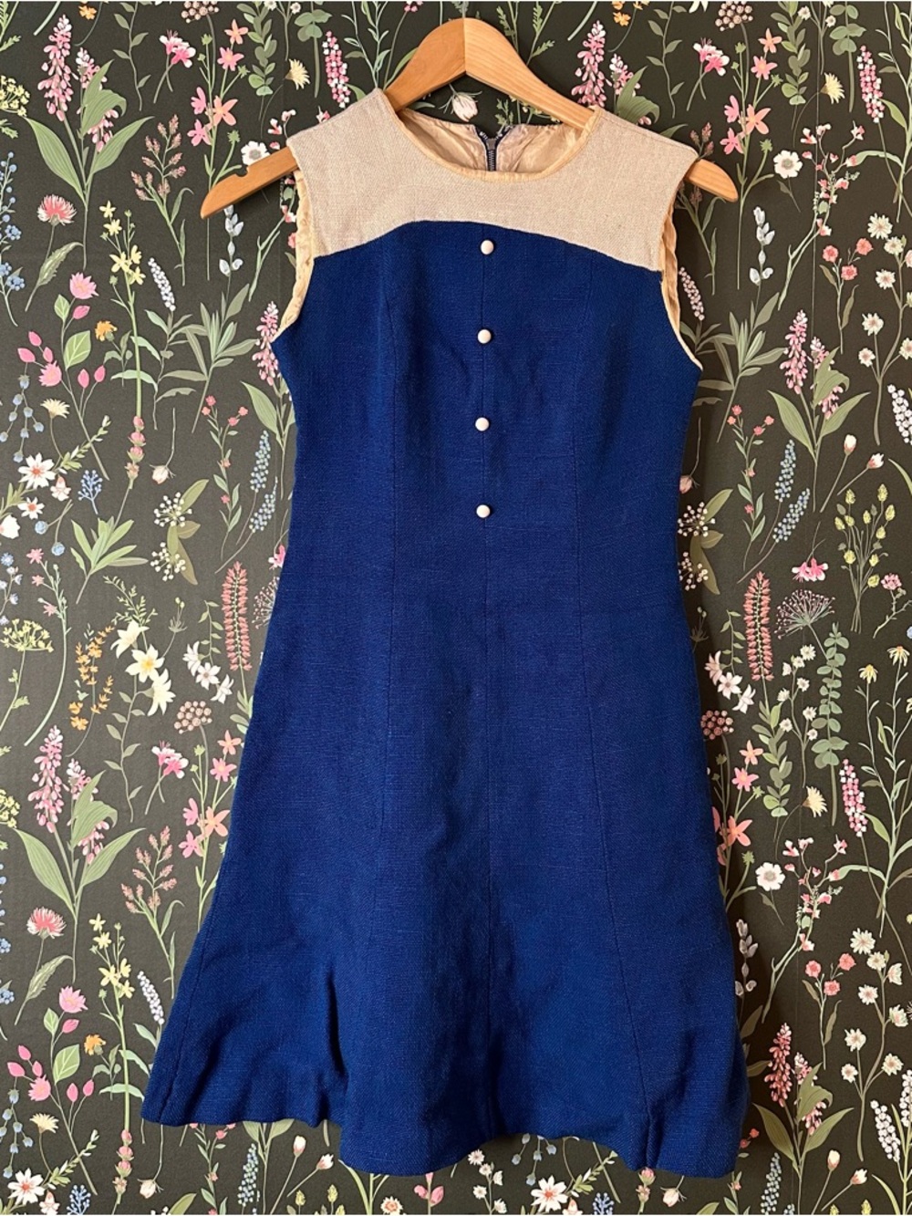 Vintage 60s Kelly Arden Navy and Cream Mini Dress